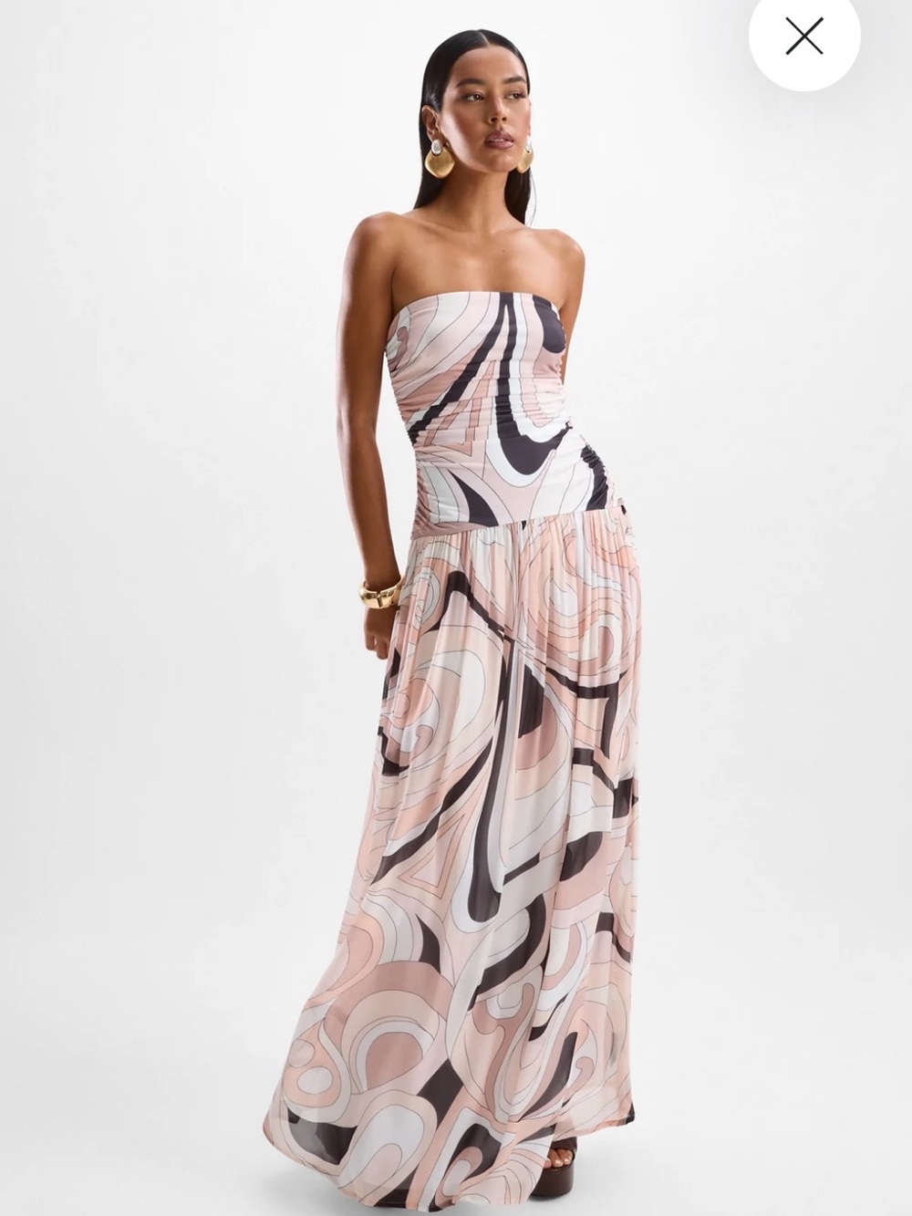 Strapless Swirl Maxi Dress in Blush Pink
